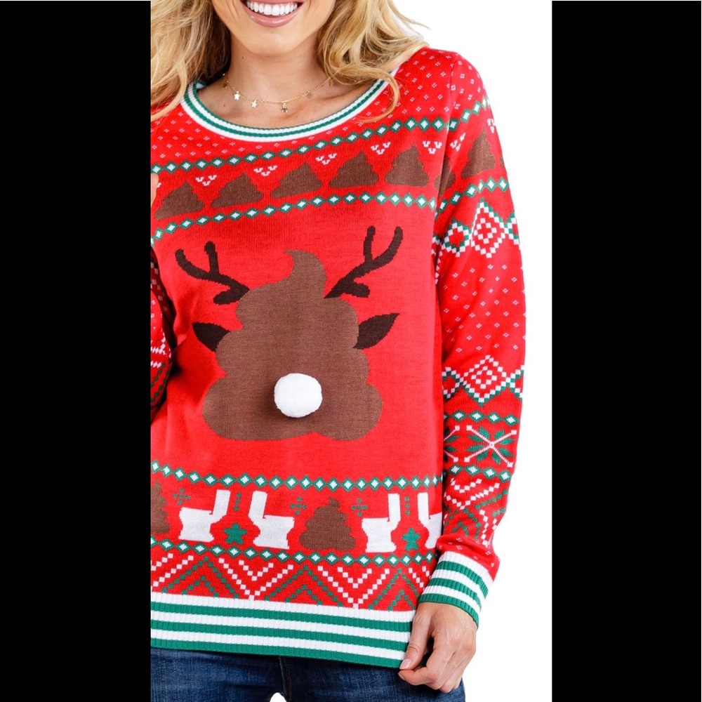 Ugly Christmas Sweater “Spritzen the Fresh Nosed Reindeer” PooPourriSweater -NWT
